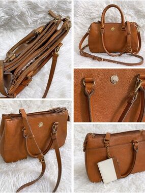 Anne Klein Cognac Satchel Crossbody Bag Pebbled Brown Gold Hardware LN